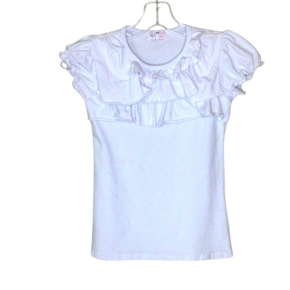 Pete + Lucy White Ruffle Top 7/8